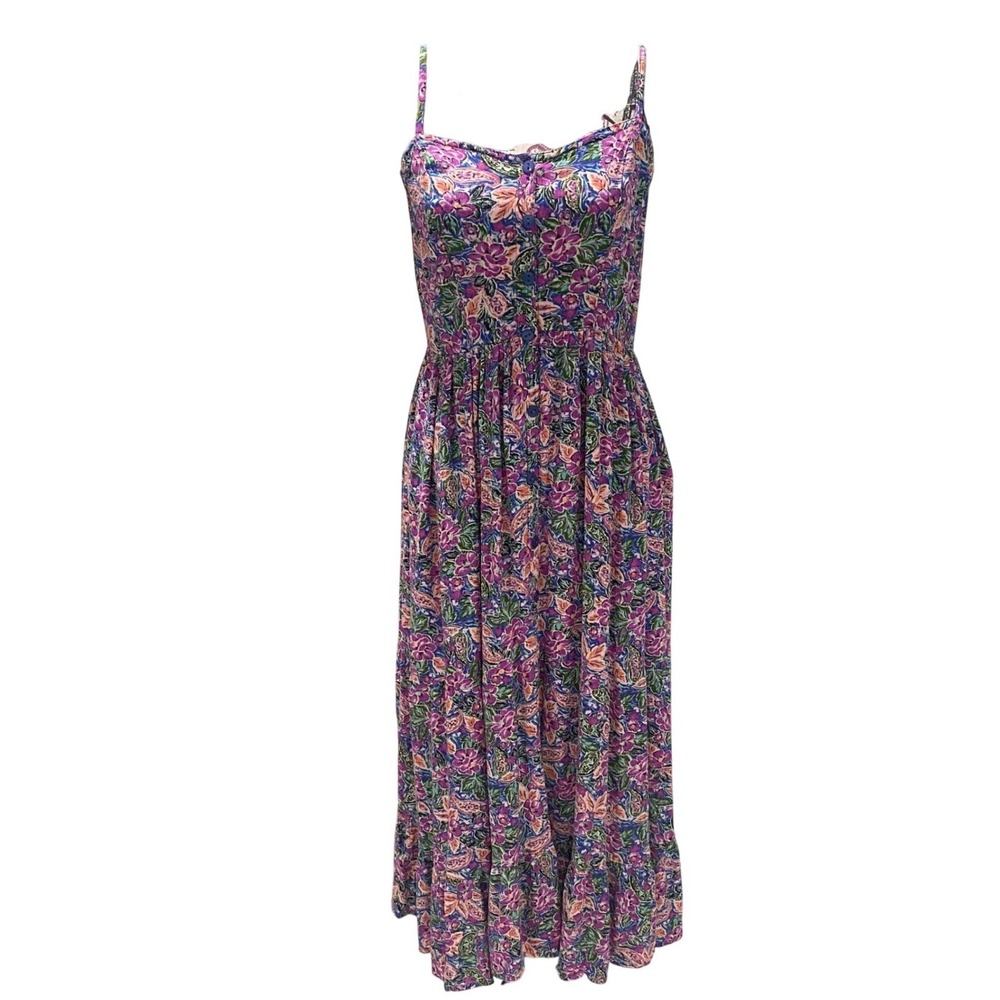 Natura Floral Print Maxi Dress Romantic Feminine Cottage Tiered Skirt Size S
